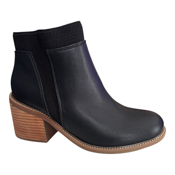 Kork-Ease Shoes - Korks Clove Women's Size 7.5 Black Ankle Block Heel Bootie Zip Stretch Casual